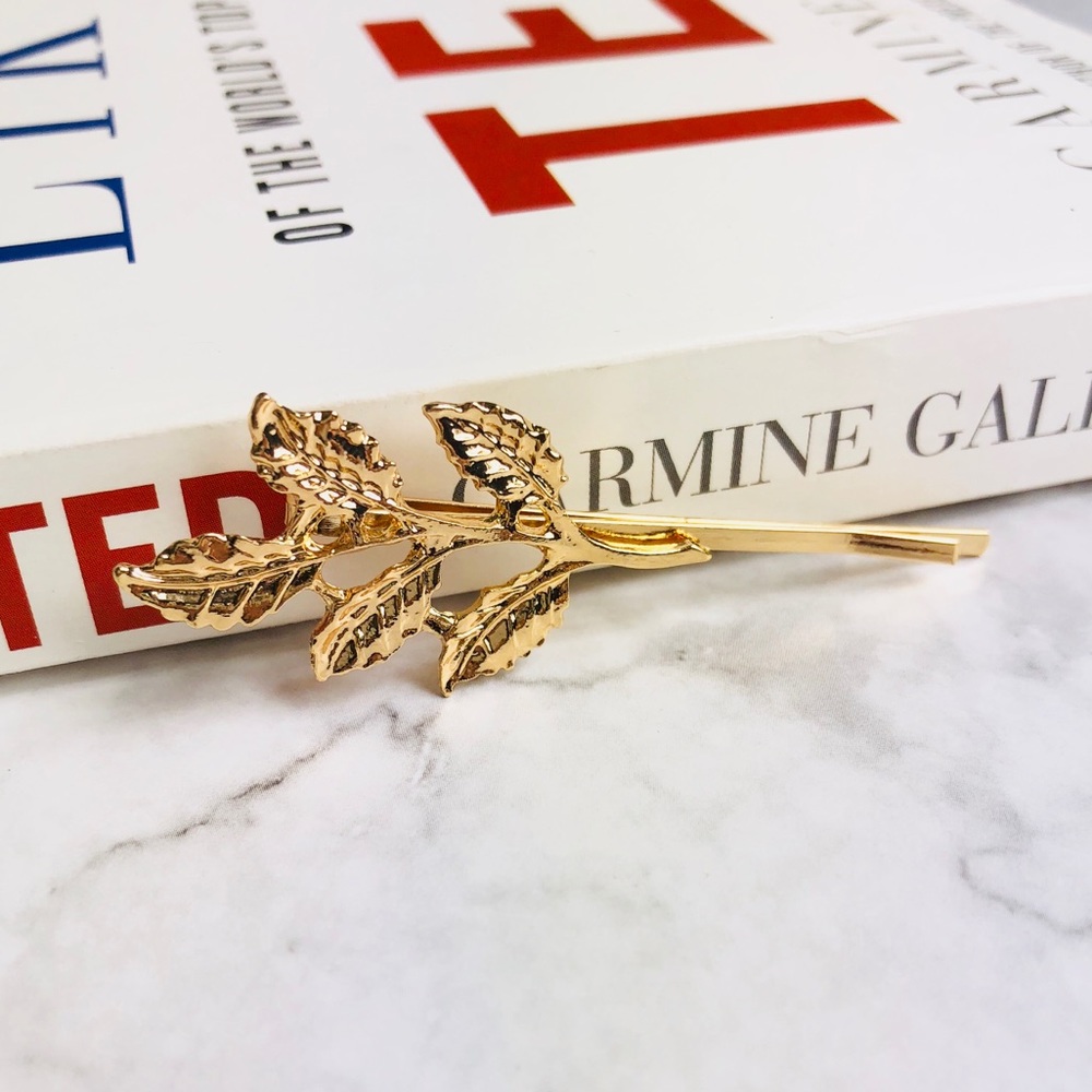 New! Gold Leaf on Branch Hair Barrette Hair Clip